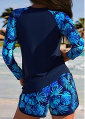 Navy swimwear,Plants swimwear,ROTITA Navy Tummy Coverage Tropical Plants Print Tankini Set