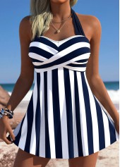 ROTITA Navy Striped Mid Waisted Tankini Set