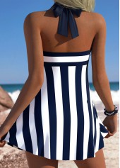 Navy swimwear,Striped swimwear,Geometric swimwear,ROTITA Navy Striped Mid Waisted Tankini Set