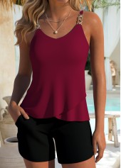 ROTITA Wine Red Layered Mid Waisted Tankini Set