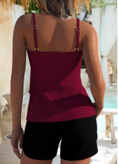 Wine Red swimwear,Plain Color swimwear,ROTITA Wine Red Layered Mid Waisted Tankini Set