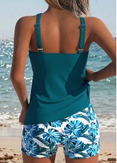 Peacock Blue swimwear,Leopard swimwear,Animal Print swimwear,ROTITA Peacock Blue Two-piece Leopard Mid Waisted Tankini Set