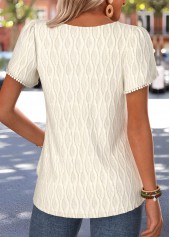 Beige tops,Plain Color tops,ROTITA Shirred Beige Short Sleeve Tunic Blouse