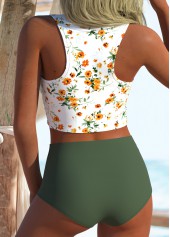 Sage Green swimwear,Ditsy Floral swimwear,ROTITA Sage Green Ditsy Floral Print High Waisted Bikini Set