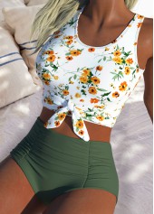 Sage Green swimwear,Ditsy Floral swimwear,ROTITA Sage Green Ditsy Floral Print High Waisted Bikini Set