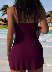 Wine Red swimwear,Plain Color swimwear,ROTITA Wine Red Tummy Coverage Mid Waisted Tankini Set