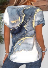 Blue tops,Ombre tops,ROTITA Curved Hem Ombre Blue Split Neck T Shirt