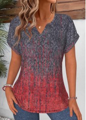 Multi Color tops,Tribal tops,ROTITA Curved Hem Tribal Print Multi Color T Shirt