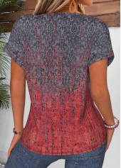 Multi Color tops,Tribal tops,ROTITA Curved Hem Tribal Print Multi Color T Shirt