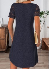 Navy dresses,Plain Color dresses,Everyday dresses,Casual dresses,ROTITA Navy Patchwork Short Split Neck Dress