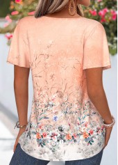 Orange tops,Ombre tops,ROTITA Tuck Stitch Ombre Orange Round Neck T Shirt