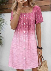 Pink dresses,Floral dresses,Plants dresses,Everyday dresses,Casual dresses,ROTITA Pink Floral Print Tummy Coverage Short Square Neck Dress