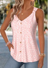 Light Pink tops,Ditsy Floral tops,ROTITA Curved Hem Ditsy Floral Print Light Pink Tank Top