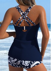Navy swimwear,Plants swimwear,Floral swimwear,ROTITA Navy Cut Out Random Floral Print Tankini Set