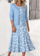 Robe bleue à imprimé floral Rotita et cardigan