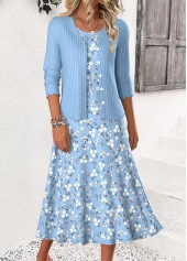 Blue dresses,Ditsy Floral dresses,Everyday dresses,Casual dresses,ROTITA Ditsy Floral Print Blue Dress and Cardigan