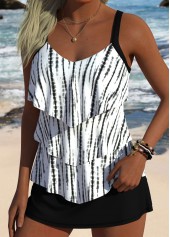 Rotita Tankini-Set mit schwarzem Batikmuster und mittelhohem Bund