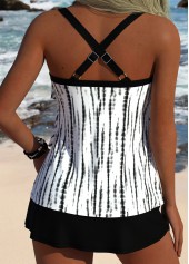 Black swimwear,Tie Dye swimwear,ROTITA Black Tie Dye Print Mid Waisted Tankini Set