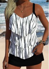 Black swimwear,Tie Dye swimwear,ROTITA Black Tie Dye Print Mid Waisted Tankini Set