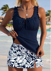 Rotita Tankini-Set mit Rüschen und Blattmuster in Marineblau mittelhoch geschnitten