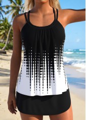 ROTITA Black Lace Up Mid Waisted Tankini Set
