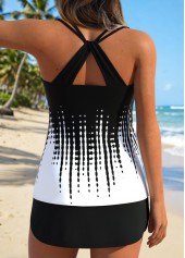 Black swimwear,Contrast Color swimwear,ROTITA Black Lace Up Mid Waisted Tankini Set