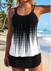 Black swimwear,Contrast Color swimwear,ROTITA Black Lace Up Mid Waisted Tankini Set