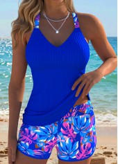 Rotita Tankini-Set in Königsblau mit Bauchbedeckung und Blätterprint