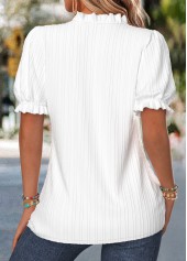 White tops,Floral tops,Plants tops,ROTITA Curved Hem Floral Print White Split Neck Blouse