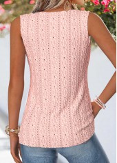 Pink tops,Plain Color tops,ROTITA Patchwork Pink Round Neck Sleeveless Tank Top