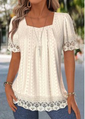 Rotita Patchwork-T-Shirt beige eckiger Halsausschnitt Kurzarm