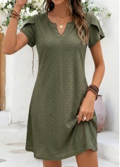 Sage Green dresses,Plain Color dresses,Everyday dresses,Casual dresses,ROTITA Sage Green Tummy Coverage Short Split Neck Dress