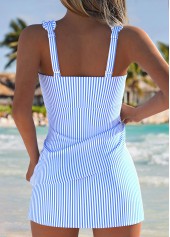 Light Blue swimwear,Striped swimwear,Geometric swimwear,ROTITA Light Blue Frill Striped Mid Waisted Tankini Set