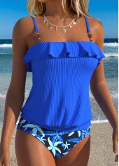 ROTITA Royal Blue Ruffle Marine Life Print Tankini Set