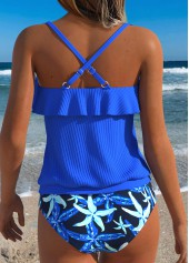 Royal Blue swimwear,Animal Print swimwear,ROTITA Royal Blue Ruffle Marine Life Print Tankini Set