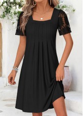 ROTITA Black Tummy Coverage Short Square Neck Dress