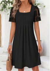 Black dresses,Plain Color dresses,Vacation dresses,Vacation dresses,ROTITA Black Tummy Coverage Short Square Neck Dress