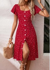 ROTITA Red Polka Dot Tummy Coverage Square Neck Dress
