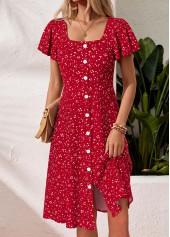 Red dresses,Dot dresses,Vacation dresses,Vacation dresses,ROTITA Red Polka Dot Tummy Coverage Square Neck Dress