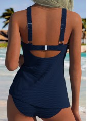 Navy swimwear,Plain Color swimwear,ROTITA Navy Ruched/shirred Mid Waisted Tankini Set