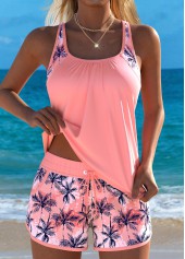 ROTITA Plus Size Mid Waisted Patchwork Dusty Pink Tankini Set