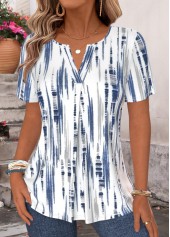 Rotita gestreiftes blaues Kurzarm-T-Shirt mit V-Ausschnitt