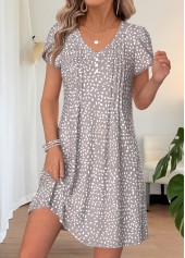 Light Grey dresses,Geometric dresses,Everyday dresses,Casual dresses,ROTITA Light Grey Geometric Print Tuck Stitch Short Dress