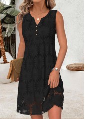 ROTITA Black Tummy Coverage Short Round Neck Sleeveless Dress