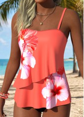 ROTITA Orange Layered Floral Print Tankini Top-No Bottom