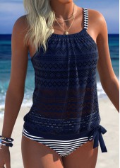 Ensemble tankini taille mi-haute rayé bleu marine Rotita