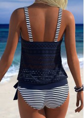 Navy swimwear,Striped swimwear,Geometric swimwear,ROTITA Navy Blouson Striped Mid Waisted Tankini Set