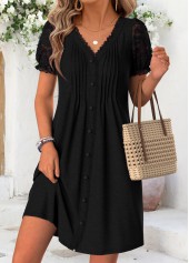 ROTITA Black Tuck Stitch Short V Neck Dress
