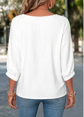 White tops,Floral tops,Plants tops,ROTITA Tummy Coverage Floral Print White Round Neck Blouse