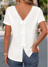 White tops,Plain Color tops,ROTITA White V Neck Short Sleeve T Shirt